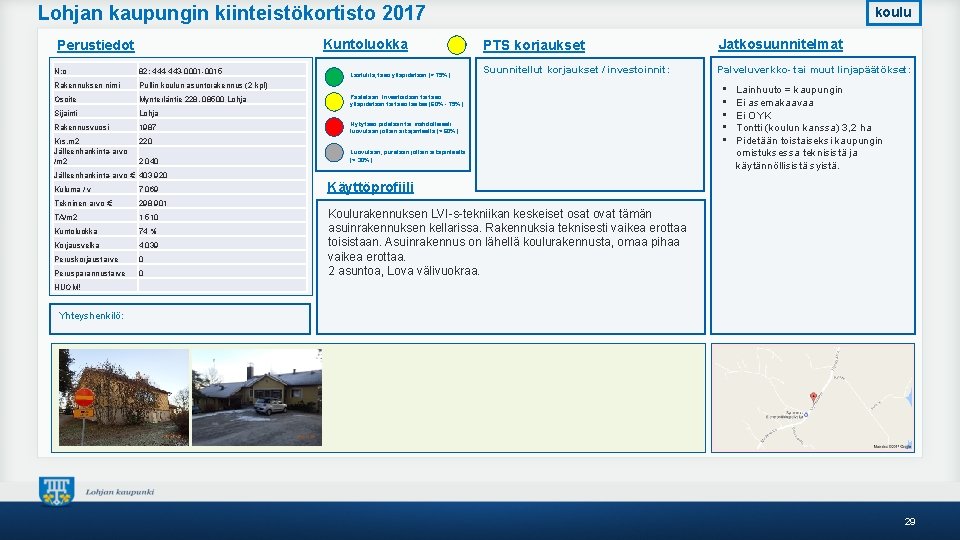 Lohjan kaupungin kiinteistökortisto 2017 Kuntoluokka Perustiedot N: o 82; 444 -443 -0001 -0015 Rakennuksen