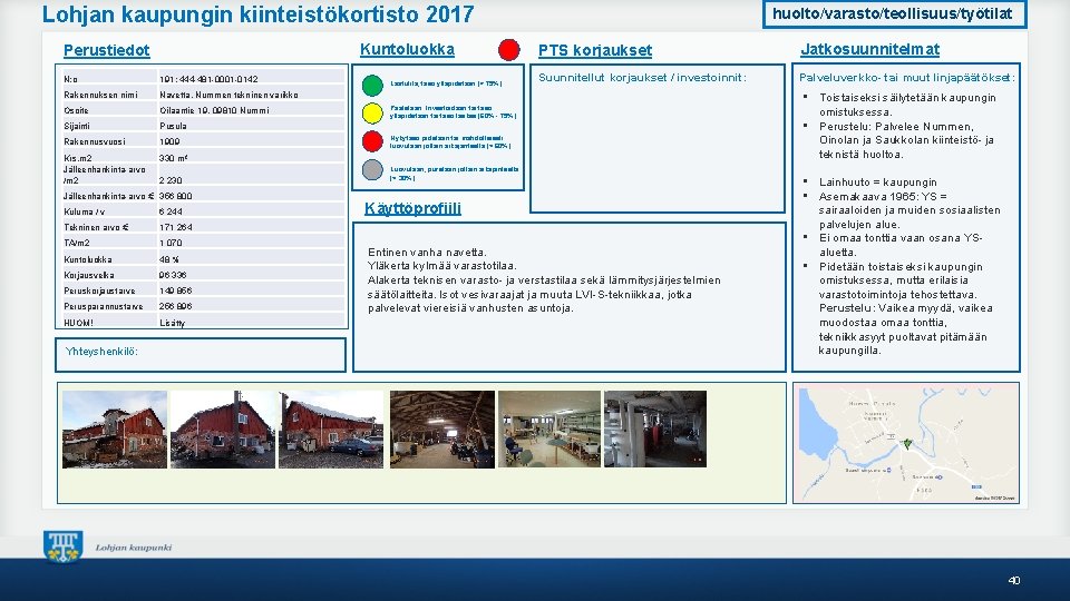 Lohjan kaupungin kiinteistökortisto 2017 Kuntoluokka Perustiedot N: o 191; 444 -481 -0001 -0142 Rakennuksen