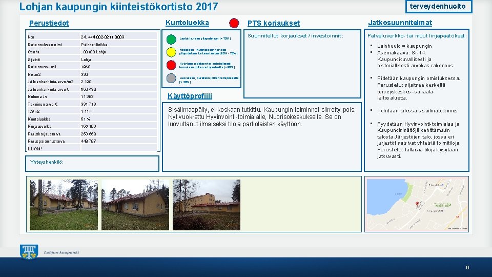 Lohjan kaupungin kiinteistökortisto 2017 Kuntoluokka Perustiedot N: o 24, 444 -002 -0211 -0003 Rakennuksen