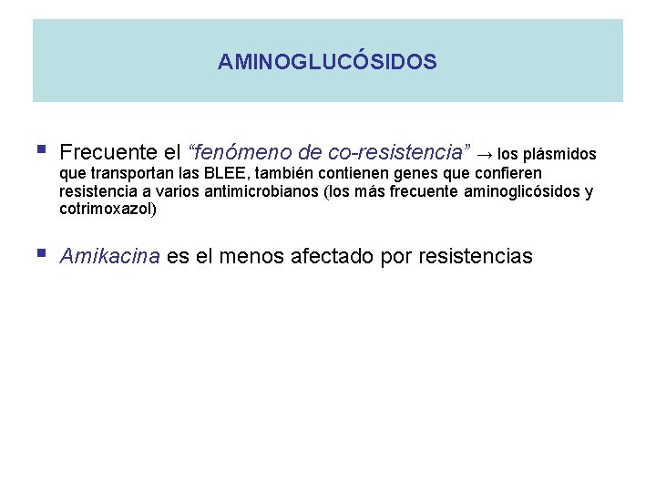 AMINOGLUCÓSIDOS § Frecuente el “fenómeno de co-resistencia” → los plásmidos § Amikacina es el
