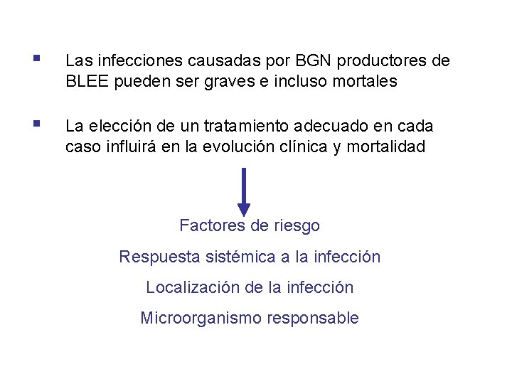 § Las infecciones causadas por BGN productores de BLEE pueden ser graves e incluso