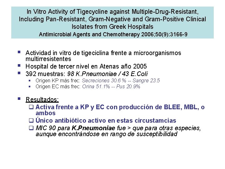 In Vitro Activity of Tigecycline against Multiple-Drug-Resistant, Including Pan-Resistant, Gram-Negative and Gram-Positive Clinical Isolates