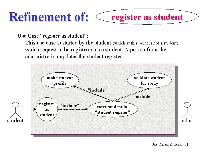 Refinement of: register as student Use Case “register as student”: This use case is