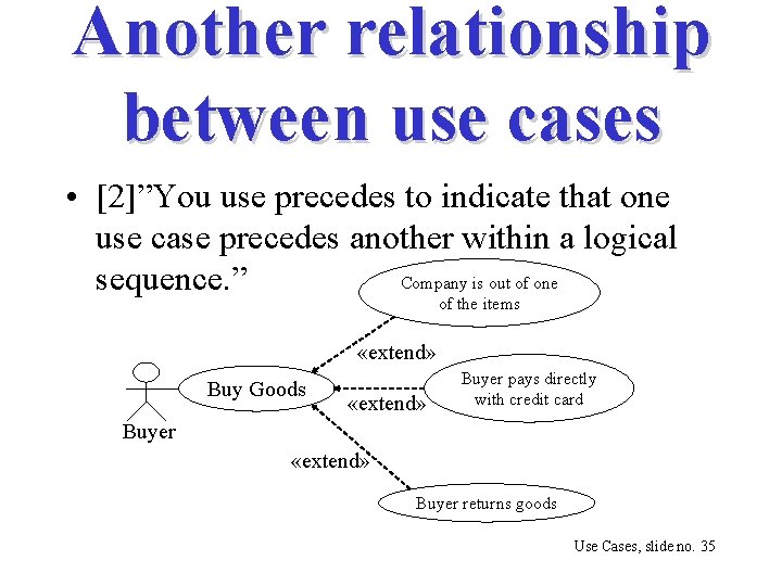 Another relationship between use cases • [2]”You use precedes to indicate that one use