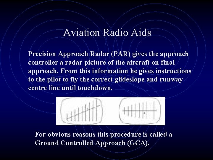 Aviation Radio Aids Precision Approach Radar (PAR) gives the approach controller a radar picture