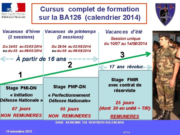 Cursus complet de formation sur la BA 126 (calendrier 2014) Vacances d’hiver Vacances de