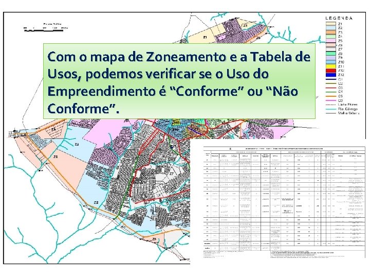 Com o mapa de Zoneamento e a Tabela de Usos, podemos verificar se o