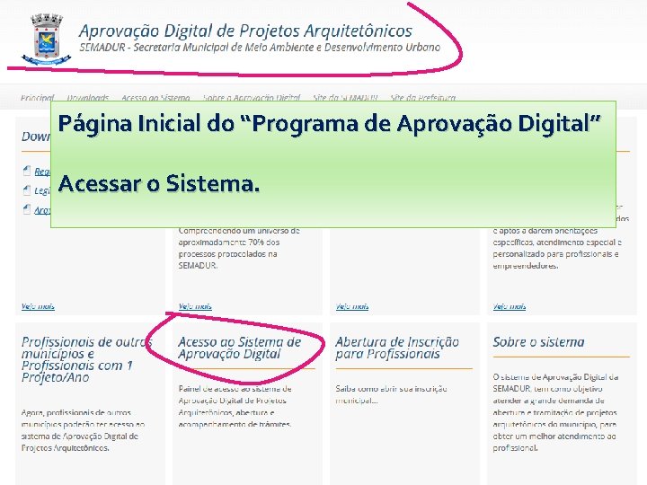 Página Inicial do “Programa de Aprovação Digital” Acessar o Sistema. 