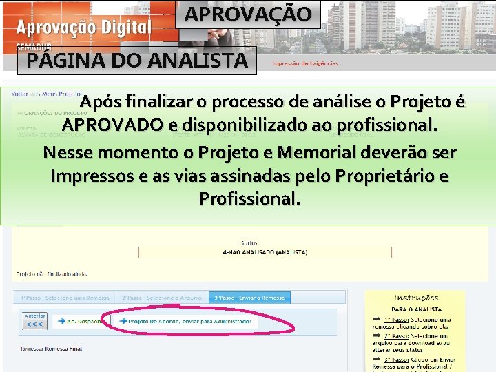 APROVAÇÃO PÁGINA DO ANALISTA Após finalizar o processo de análise o Projeto é APROVADO