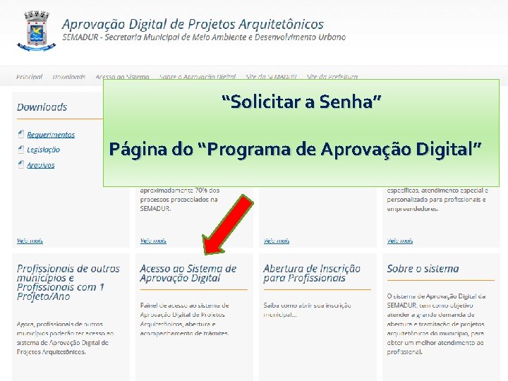 “Solicitar a Senha” Página do “Programa de Aprovação Digital” 