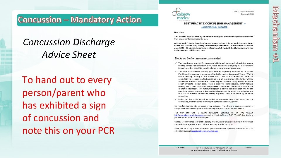 Concussion Discharge Advice Sheet To hand out to every person/parent who has exhibited a
