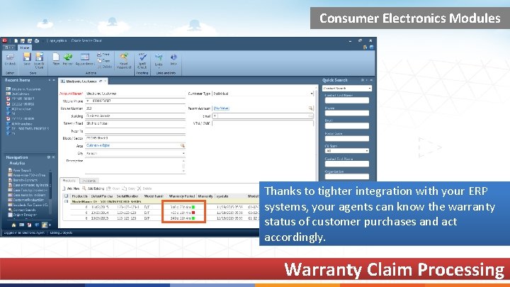 Consumer Electronics Modules Thanks to tighter integration with your ERP systems, your agents can