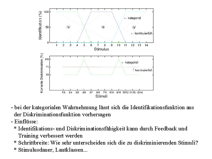 - bei der kategorialen Wahrnehmung lässt sich die Identifikationsfunktion aus der Diskriminationsfunktion vorhersagen -