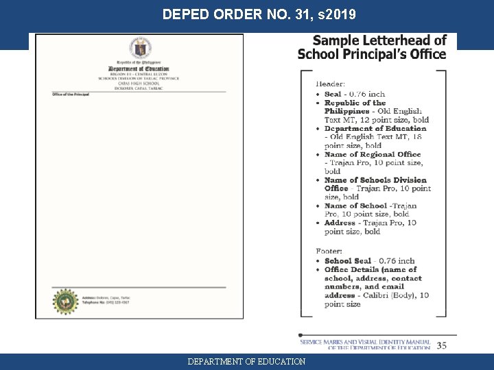 DEPED ORDER NO. 31, s 2019 DEPARTMENT OF EDUCATION 