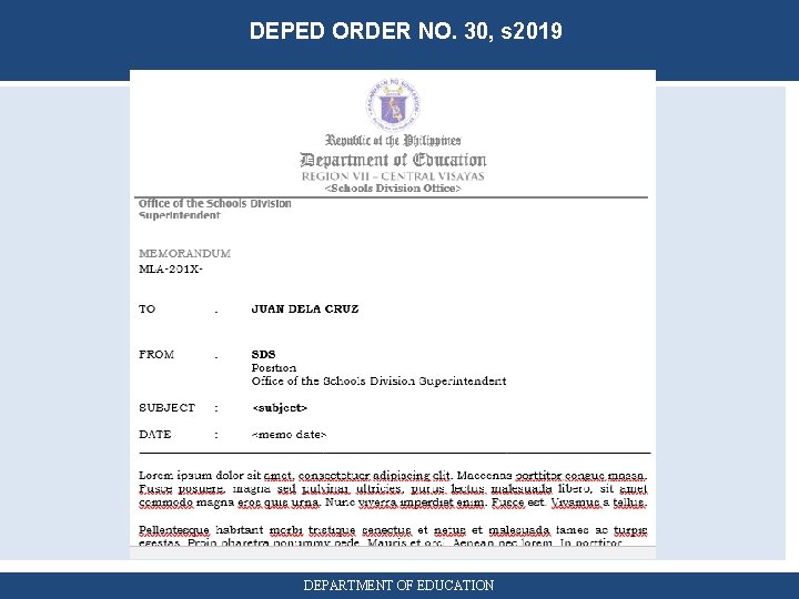 DEPED ORDER NO. 30, s 2019 DEPARTMENT OF EDUCATION 