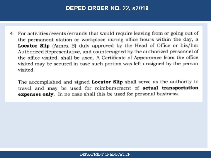 DEPED ORDER NO. 22, s 2019 DEPARTMENT OF EDUCATION 