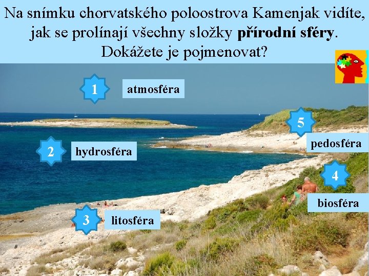 Na snímku chorvatského poloostrova Kamenjak vidíte, jak se prolínají všechny složky přírodní sféry. Dokážete