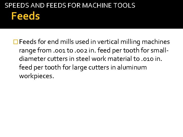 SPEEDS AND FEEDS FOR MACHINE TOOLS Feeds tab � Feeds for end mills used