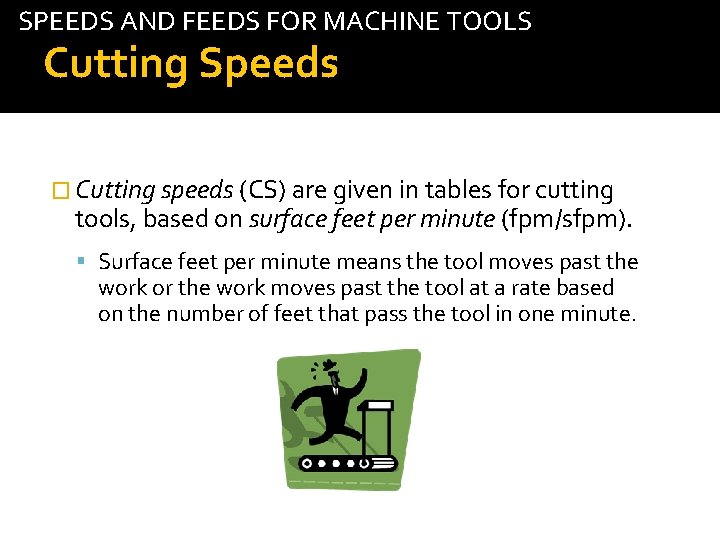 SPEEDS AND FEEDS FOR MACHINE TOOLS Cutting Speeds � Cutting speeds (CS) are given