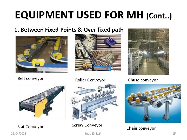 EQUIPMENT USED FOR MH (Cont. . ) 1. Between Fixed Points & Over fixed