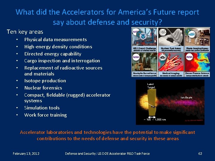 What did the Accelerators for America’s Future report say about defense and security? Ten