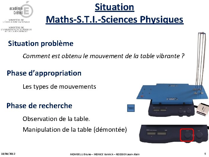 Situation Maths-S. T. I. -Sciences Physiques Situation problème Comment est obtenu le mouvement de