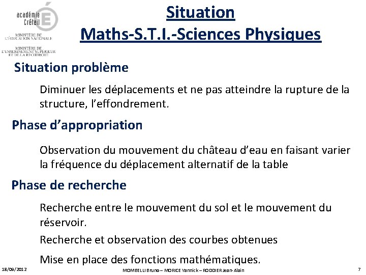 Situation Maths-S. T. I. -Sciences Physiques Situation problème Diminuer les déplacements et ne pas