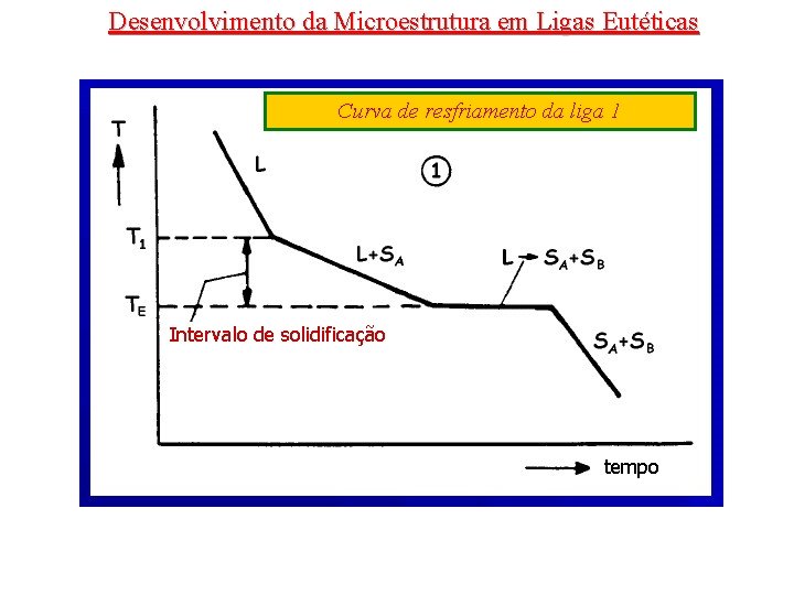 Desenvolvimento da Microestrutura em Ligas Eutéticas Curva de resfriamento da liga 1 Intervalo de