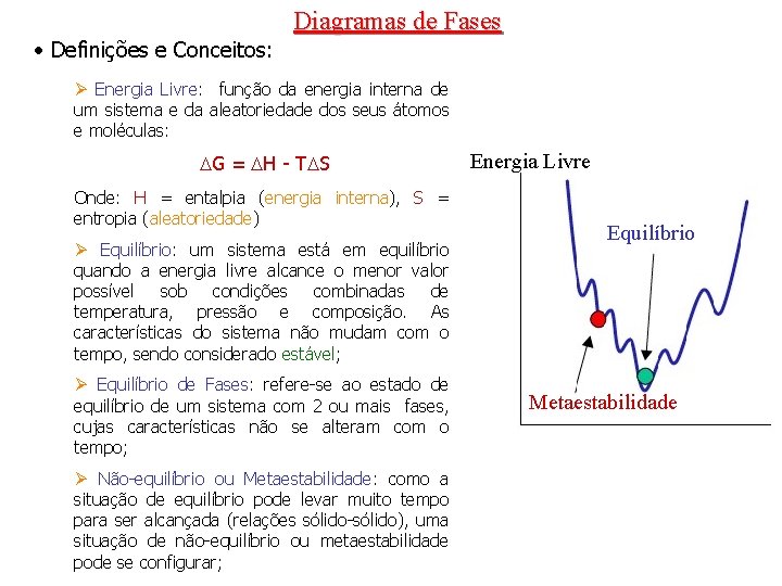 Diagramas de Fases • Definições e Conceitos: Ø Energia Livre: função da energia interna