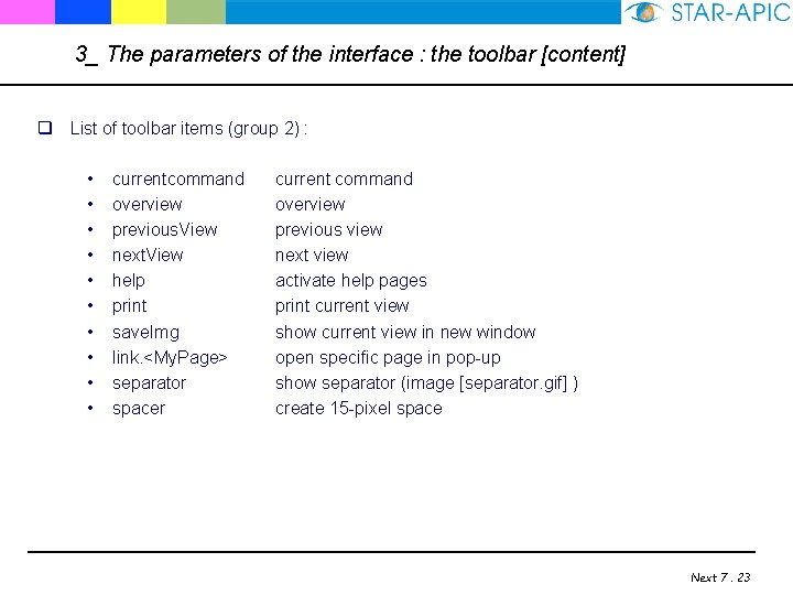 3_ The parameters of the interface : the toolbar [content] q List of toolbar