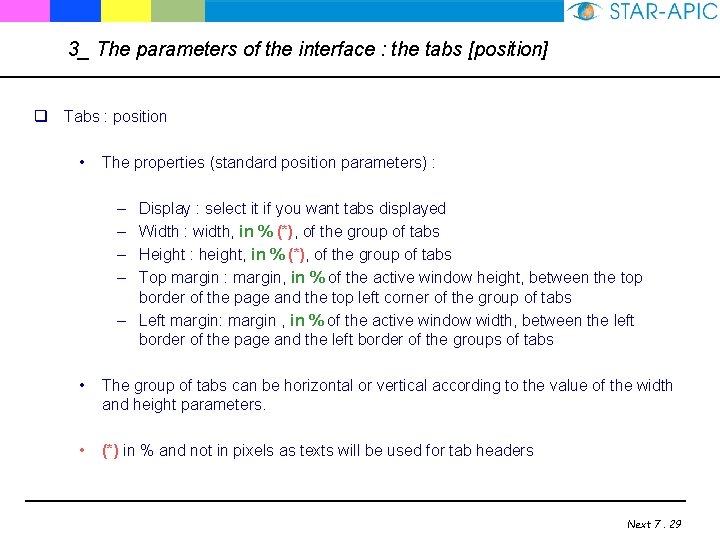 3_ The parameters of the interface : the tabs [position] q Tabs : position