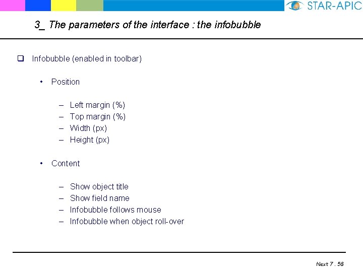 3_ The parameters of the interface : the infobubble q Infobubble (enabled in toolbar)