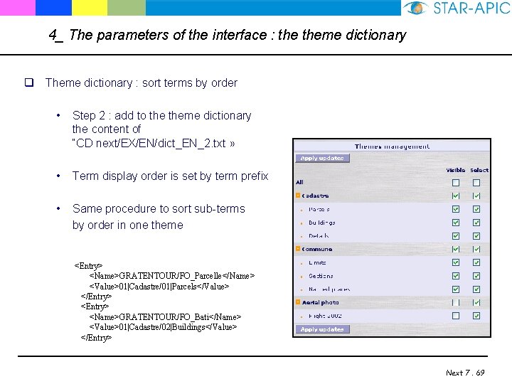 4_ The parameters of the interface : theme dictionary q Theme dictionary : sort