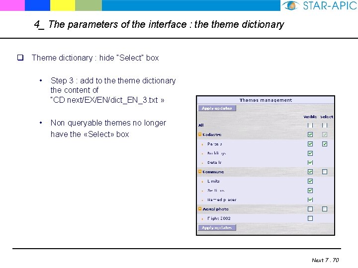 4_ The parameters of the interface : theme dictionary q Theme dictionary : hide