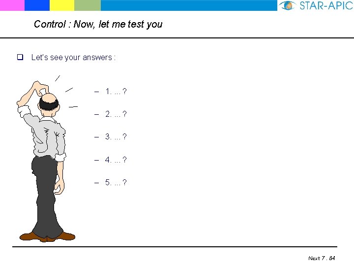 Control : Now, let me test you q Let’s see your answers : –