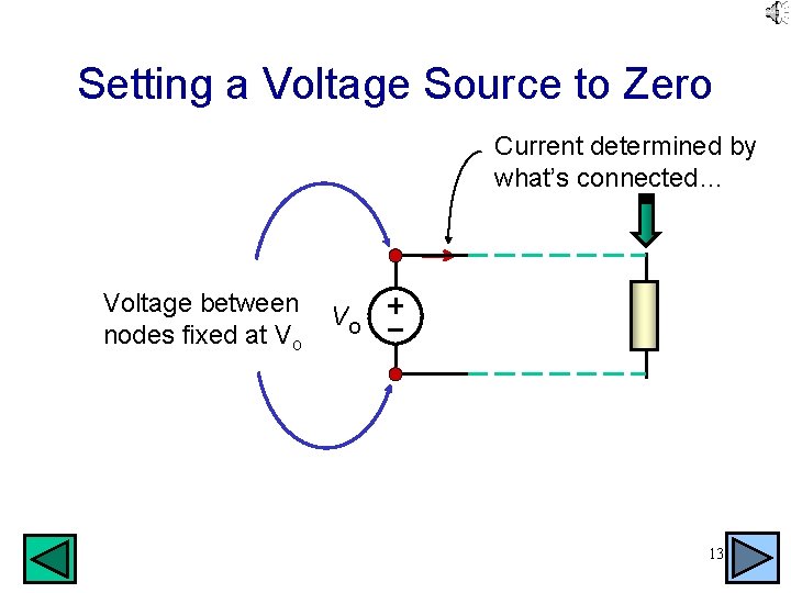 Setting a Voltage Source to Zero Current determined by what’s connected… Voltage between nodes