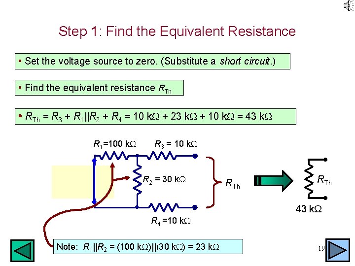 Step 1: Find the Equivalent Resistance • Set the voltage source to zero. (Substitute