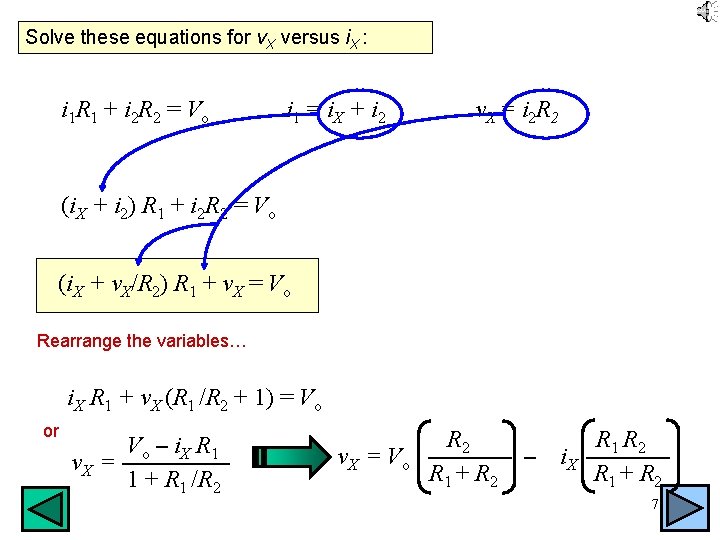 Solve these equations for v. X versus i. X : i 1 R 1