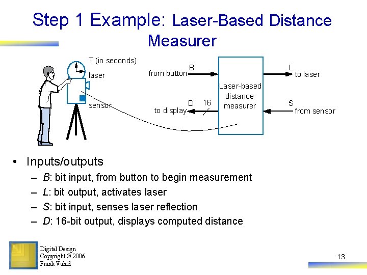 Step 1 Example: Laser-Based Distance Measurer T (in seconds) laser sensor from button to