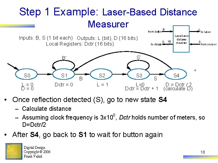 Step 1 Example: Laser-Based Distance Measurer from button Inputs: B, S (1 bit each)