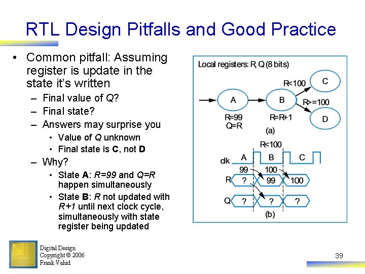 RTL Design Pitfalls and Good Practice • Common pitfall: Assuming register is update in