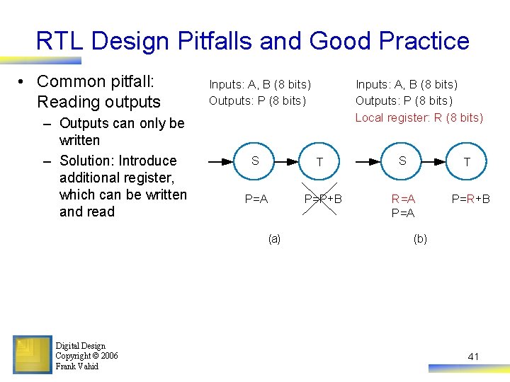 RTL Design Pitfalls and Good Practice • Common pitfall: Reading outputs – Outputs can