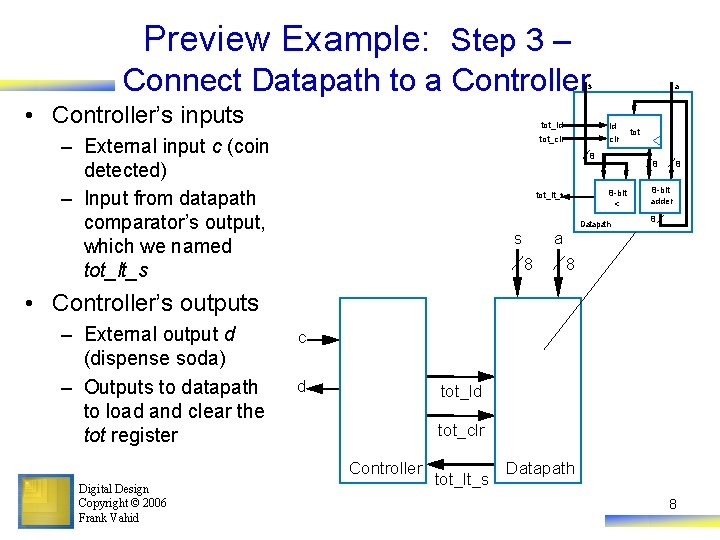 Preview Example: Step 3 – Connect Datapath to a Controller s • Controller’s inputs