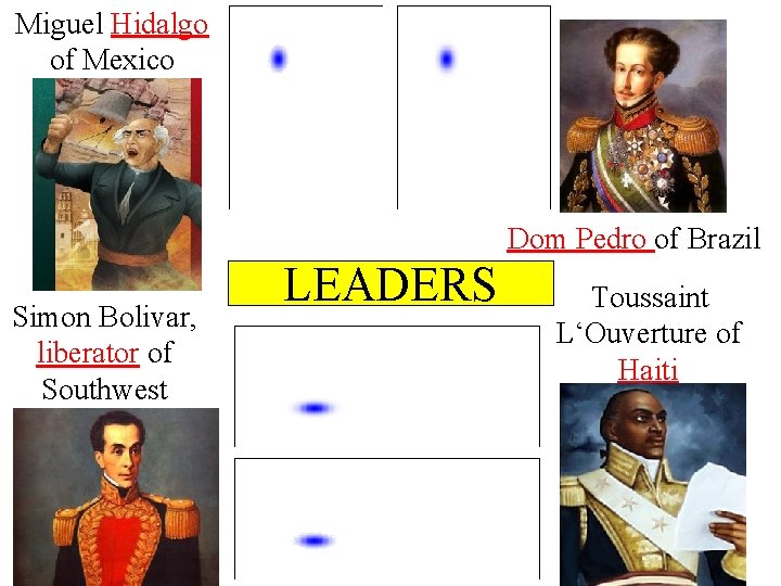 Miguel Hidalgo of Mexico Simon Bolivar, liberator of Southwest South America S A N