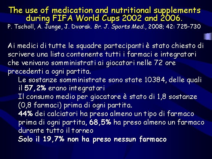 The use of medication and nutritional supplements during FIFA World Cups 2002 and 2006.