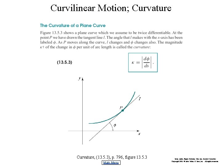 Curvilinear Motion; Curvature, (13. 5. 3), p. 796, figure 13. 5. 3 Main Menu