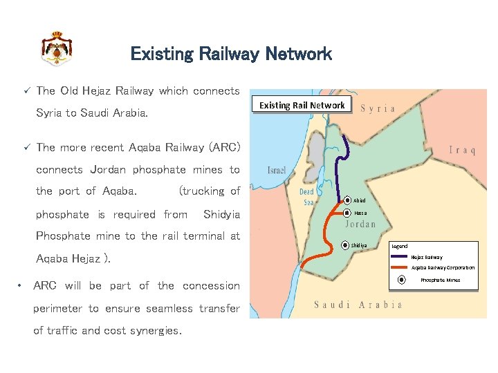 Existing Railway Network ü The Old Hejaz Railway which connects Existing Rail Network Syria