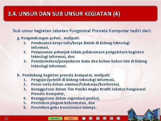 3. 4. UNSUR DAN SUB UNSUR KEGIATAN (4) Sub unsur kegiatan Jabatan Fungsional Pranata