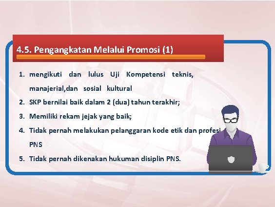 4. 5. Pengangkatan Melalui Promosi (1) 1. mengikuti dan lulus Uji Kompetensi teknis, manajerial,