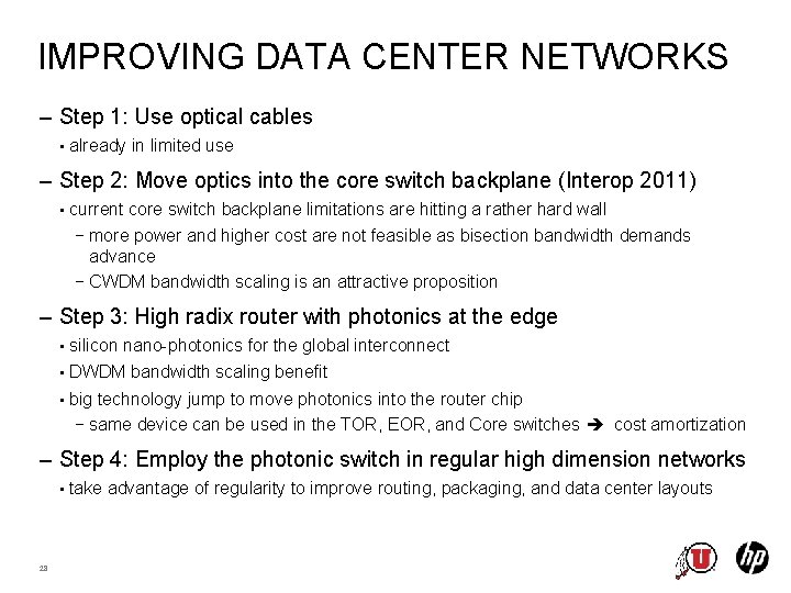 IMPROVING DATA CENTER NETWORKS – Step 1: Use optical cables • already in limited